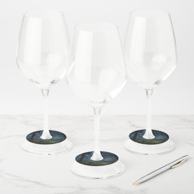 Glowing Forest Fireflies Wine Glass Tag (Set)