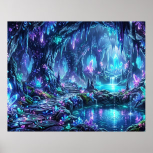 Glowing Forest with Lake Poster