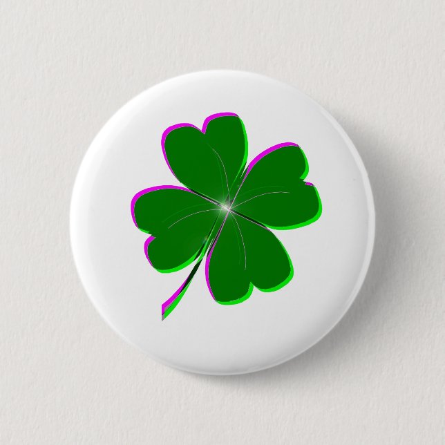 Glowing Four Leaf Clover 6 Cm Round Badge (Front)