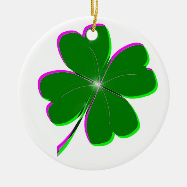 Glowing Four Leaf Clover Ceramic Tree Decoration (Front)