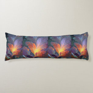 Glowing Fractal Feather Body Pillow – Abstract Art