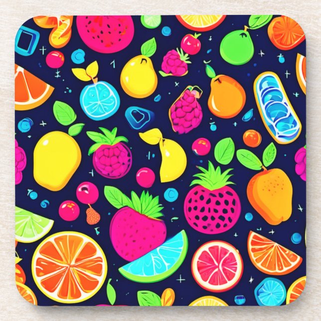 Glowing Fruit Mosaic Design Coaster (Front)