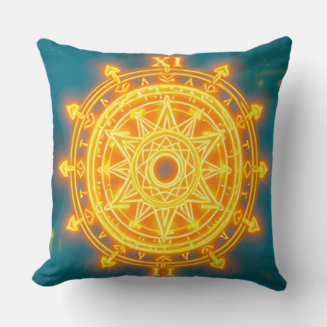 Glowing Geometric Symbol with Arrows Cushion (Front)