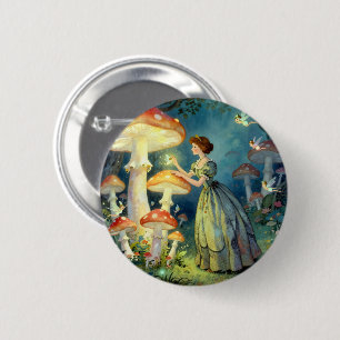 Glowing giant mushroom garden 6 cm round badge