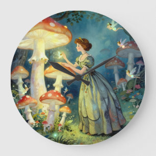 Glowing giant mushroom garden large clock