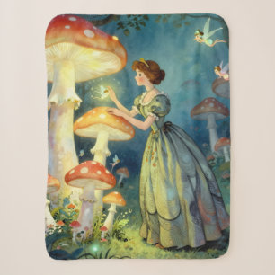 Glowing giant mushroom garden sherpa blanket