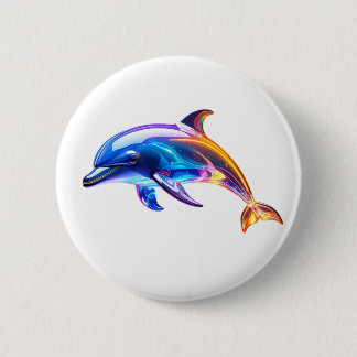 Glowing Glass Dolphin Art 6 Cm Round Badge