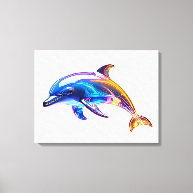 Glowing Glass Dolphin Art Canvas Print (Front)