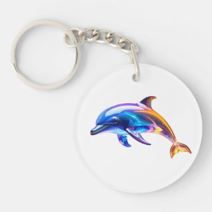Glowing Glass Dolphin Art Key Ring