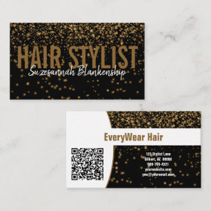 Glowing Gold Glitter Over Black Custom QR Code Business Card