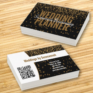 Glowing Gold Glitter Over Black Custom QR Code Business Card