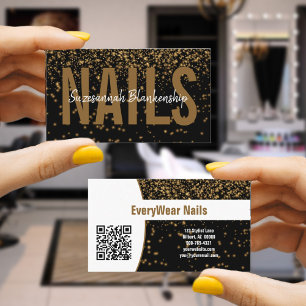Glowing Gold Glitter Over Black Custom QR Code Business Card