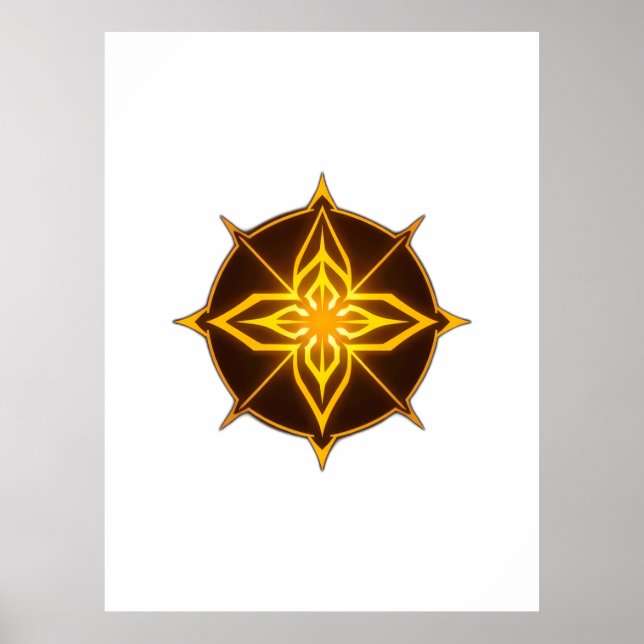 Glowing Golden Compass Rose on Dark Circle Poster (Front)