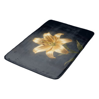 Glowing golden lily flower bath mat