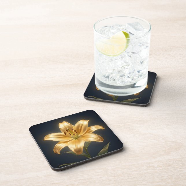 Glowing golden lily flower coaster (Right Side)