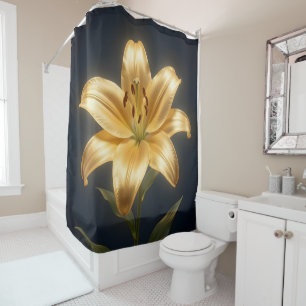 Glowing golden lily flower shower curtain