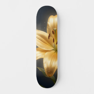 Glowing golden lily flower skateboard