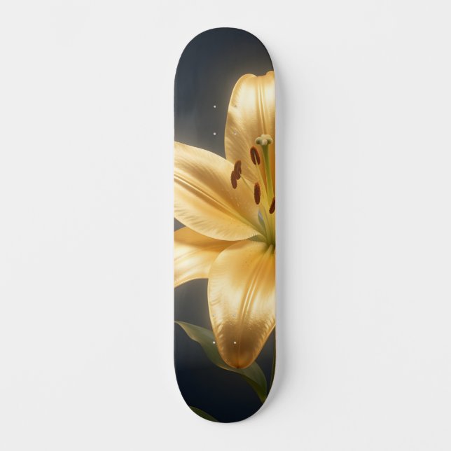 Glowing golden lily flower skateboard (Front)