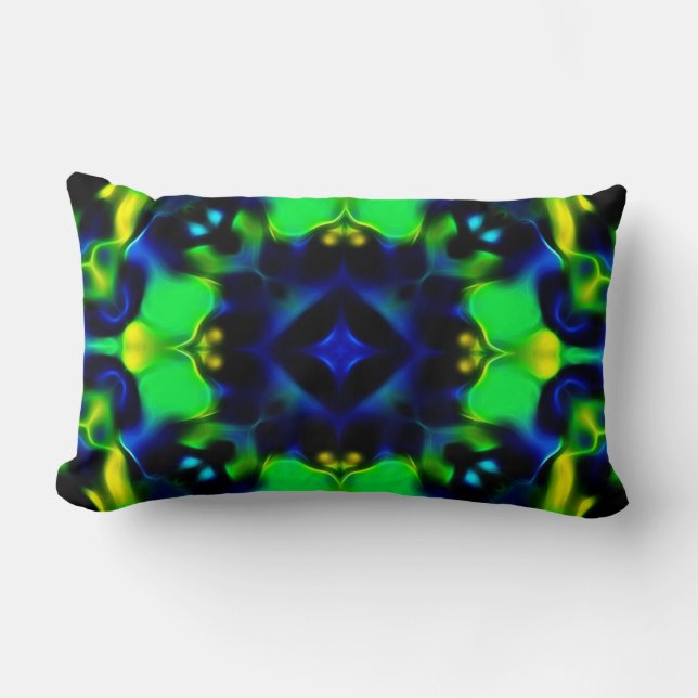 Glowing Green and Blue Fractal Design Pillow (Front)