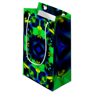 Glowing Green and Blue Fractal Design Small Gift Bag