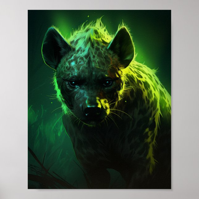 Glowing Green-Eyed Hyena Wildlife Poster (Front)