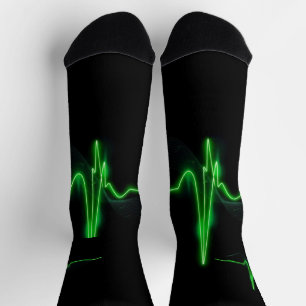 Glowing Green Heartbeat Pulse Abstract Socks