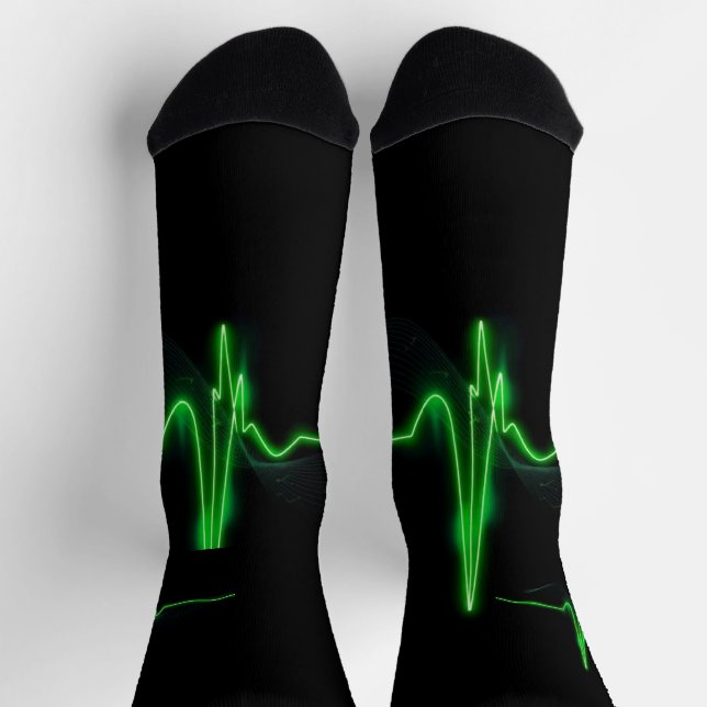 Glowing Green Heartbeat Pulse Abstract Socks (Top)