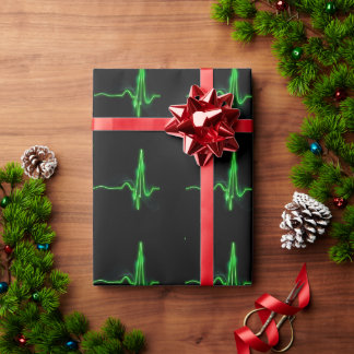 Glowing Green Heartbeat Pulse Abstract Wrapping Paper