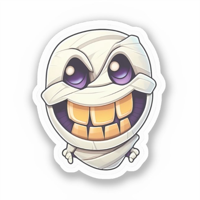 Glowing Grins: Smiling Halloween Mummy Stickers (Front)