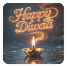 Glowing Happy Diwali Diya Sticker Design