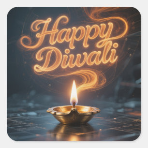 Glowing Happy Diwali Diya Sticker Design