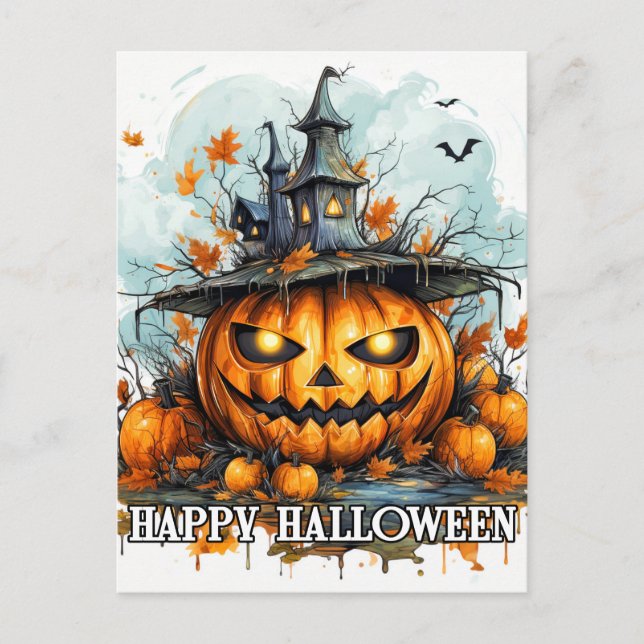 Glowing Happy Halloween Pumpkin Postcard (Front)