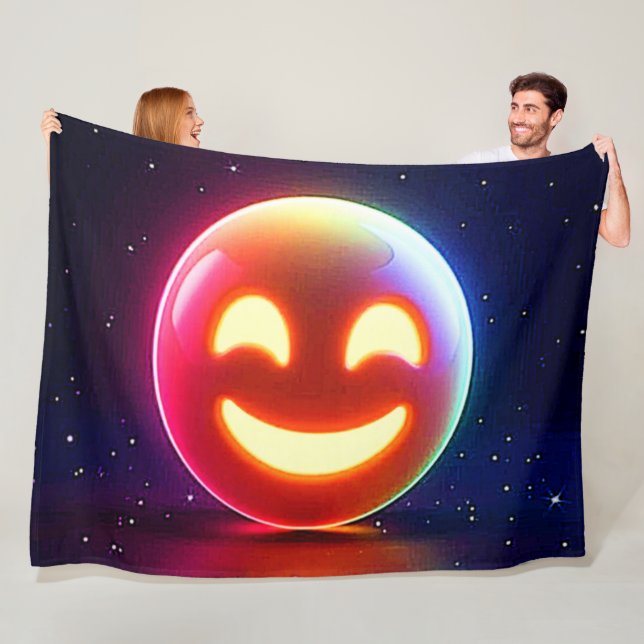 Glowing Happy Orb Emoji Fleece Blanket (In Situ)