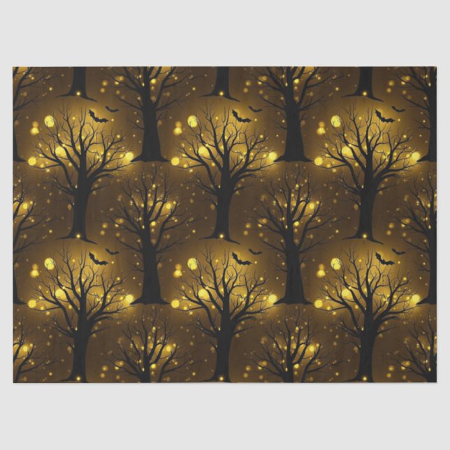 Glowing Haunted Forest Bokeh - Night Trees Tissue Paper (Front)