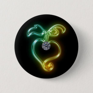 Glowing Heart and Diamond 6 Cm Round Badge
