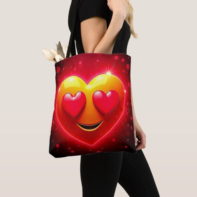 Glowing Heart Eyes Emotion Tote Bag (Close Up)