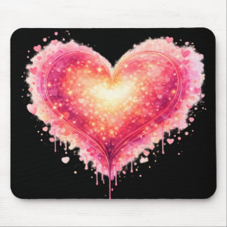 Glowing heart mousepad on black background