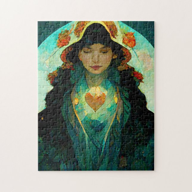 Glowing Heart Woman Fantasy Sci-Fi Jigsaw Puzzle (Vertical)