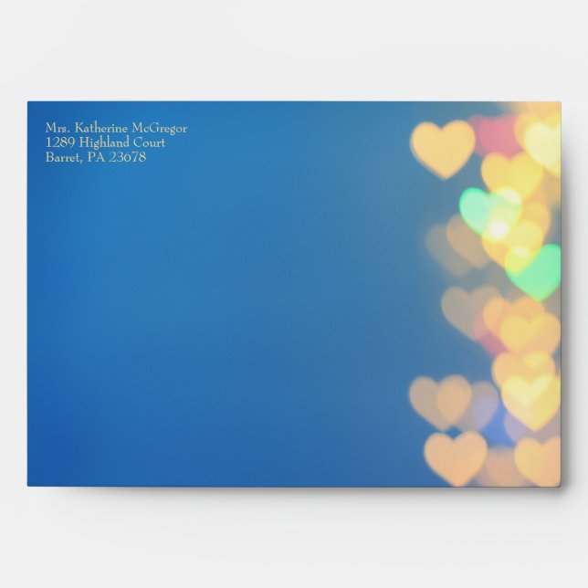 Glowing Hearts Blue & Yellow Wedding Envelope (Front)