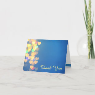 Glowing Hearts on Blue Elegant  Thank You Card