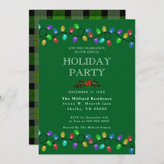 Glowing Holiday Lights  Invitation (Front/Back)