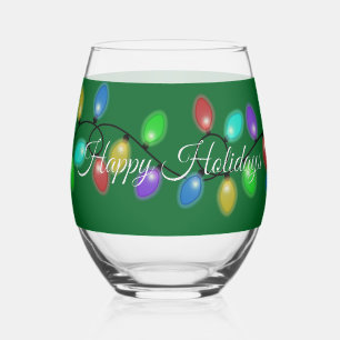Glowing Holiday Lights  Stemless Wine Glass