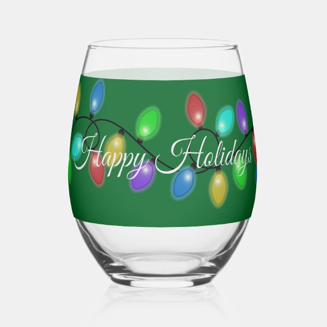 Glowing Holiday Lights  Stemless Wine Glass (Front)