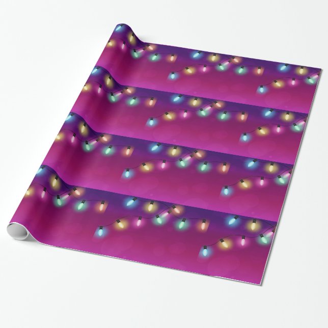 Glowing Holiday Lights Wrapping Paper (Unrolled)