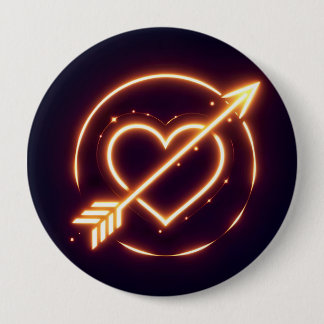 glowing image of a heart with cupid's arrow 10 cm round badge