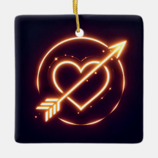glowing image of a heart with cupid's arrow ceramic ornament