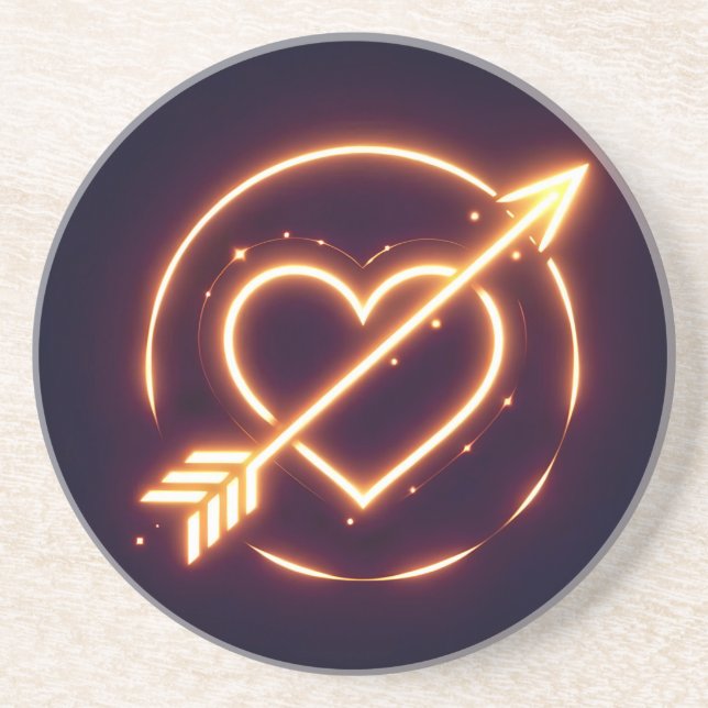 glowing image of a heart with cupid's arrow coaster (Front)