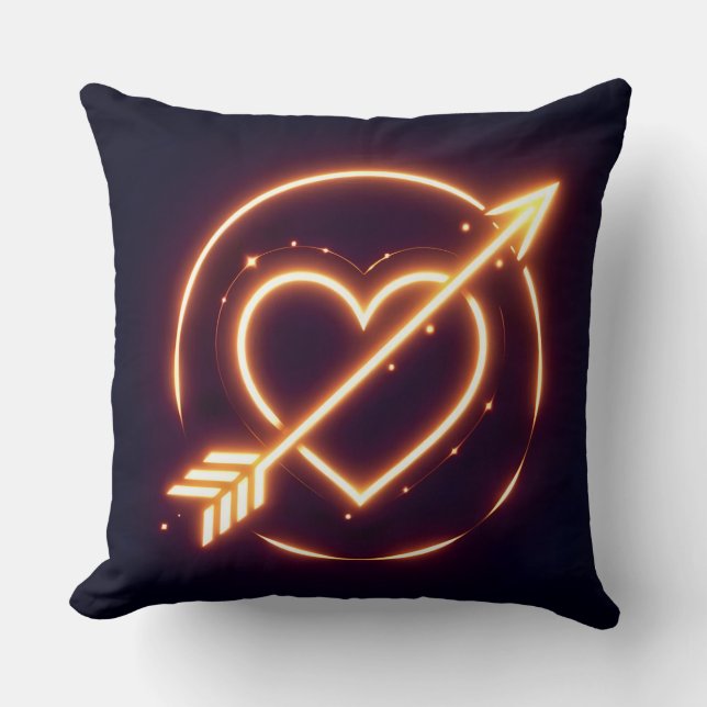 glowing image of a heart with cupid's arrow cushion (Front)
