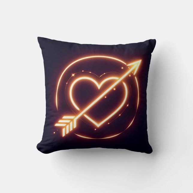 glowing image of a heart with cupid's arrow cushion (Front)