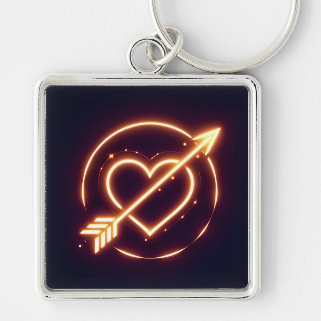 glowing image of a heart with cupid's arrow key ring (Front)